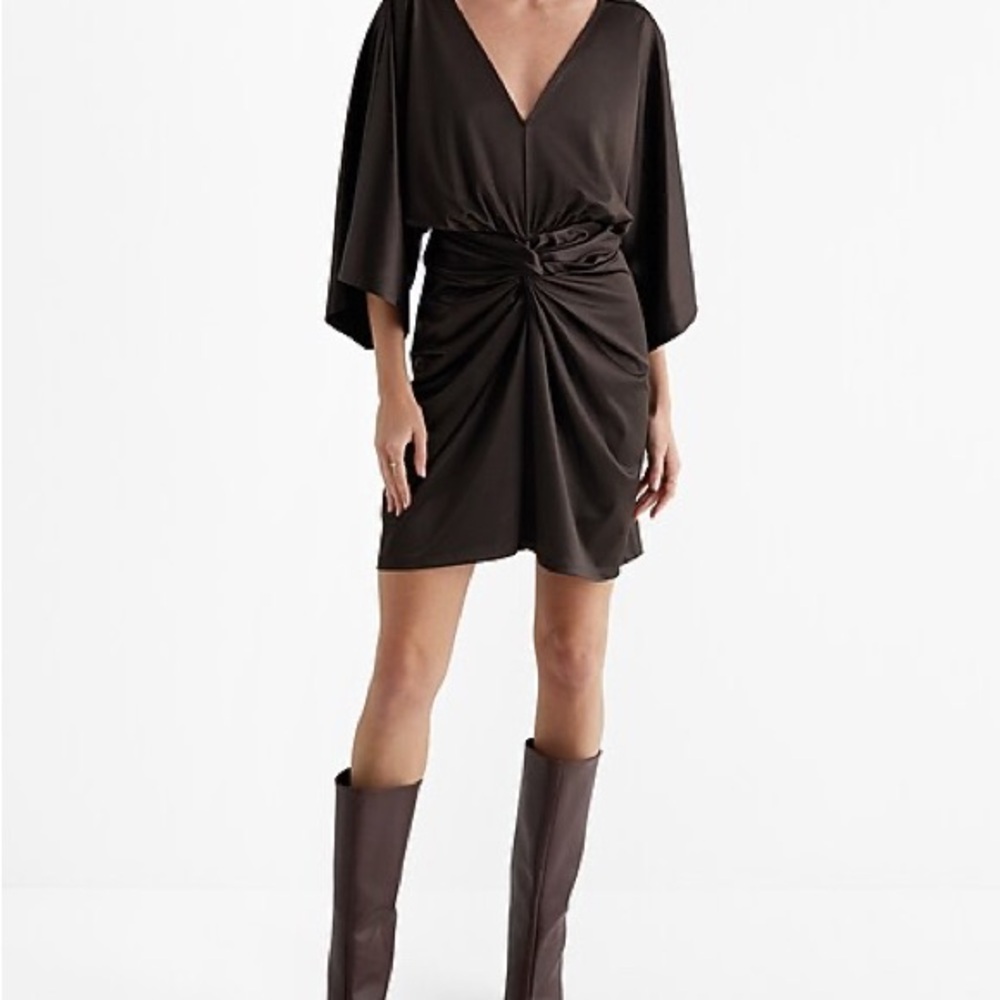 Express Dark Brown V-Neck Mini Dress